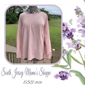 Liz Claiborne Career Size L Blush Pink With Starburst Design Blouse (C196)